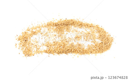 Grated wallnut , broken roasted walnuts, heap of nuts crumbs, whole kernel pieces, fractions 123674828