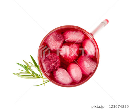 Hibiscus Tea, Dry Rose Drink, Cold Fruit Red Tea in Transparent Mug, Roselle Hibiscus Tea 123674839