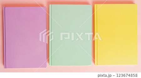 Copybook Mockup, Pink Notebook on Office Desk with Copy Space for Text, Moleskin Template 123674858