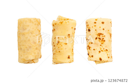 Stuffed pancakes, Eastern European rolled crepe, pancakes filled with meat, thin blini, stuffed rolls pile Stuffed pancakes, Eastern European rolled crepe, pancakes filled with meat, thin blini, stuffed rolls pile 123674872