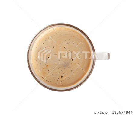 Hot Chocolate Cup, Cacao Mug, Cocoa Beverage, Christmas Drink Glass with Foam, Healthy Breakfast 123674944