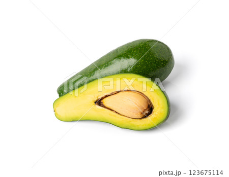 Avocado Isolated, Whole Avokado, Green Avocados Slice, Fresh Alligator Pear, Long Avocado Fruit 123675114