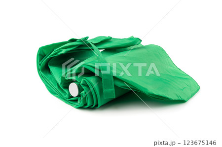 Compact folded umbrella isolated, small green parasol, old umbrella 123675146