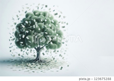 A tree showering with money as a symbol of wealth. Space for text. A tree showering with money as a symbol of wealth. Space for text. 123675288