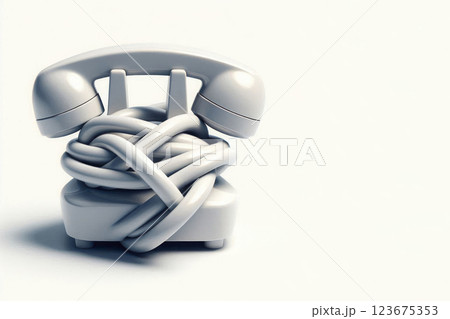 A phone with a twisted cord in the form of a knot. Space for text. A phone with a twisted cord in the form of a knot. Space for text. 123675353