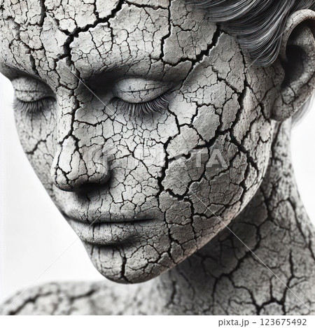 A face with cracks, reminiscent of dry earth. A face with cracks, reminiscent of dry earth. 123675492