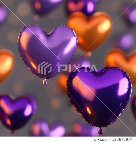 purple and orange foil helium balloons 3d seamless pattern on blurred background with depth effect 123675974