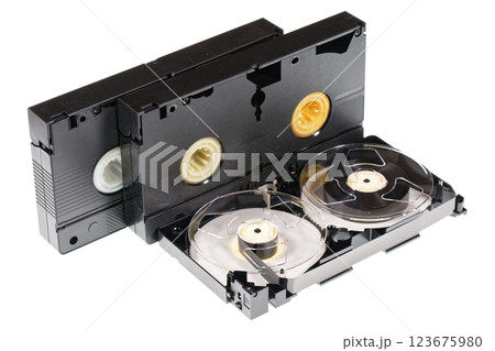 VHS video tapes isolated on white background 123675980
