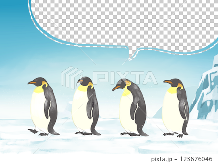 Antarctica: Penguins lined up in a row, speech bubble 123676046
