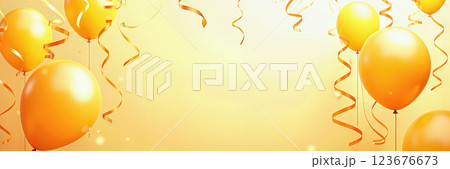 Floating yellow balloons and ribbons. 123676673