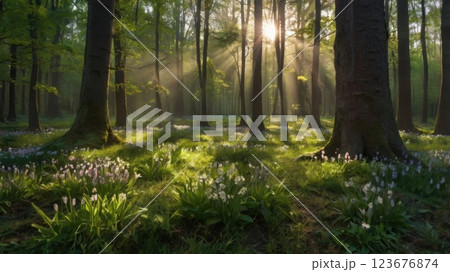 Beautiful firefly in the night at nature forest. Spring banner, spring update concept 123676874