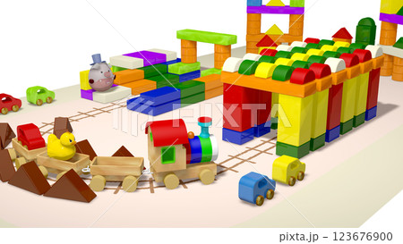 おもちゃの汽車と積み木の町(動画もあります) おもちゃの汽車と積み木の町(動画もあります) 123676900