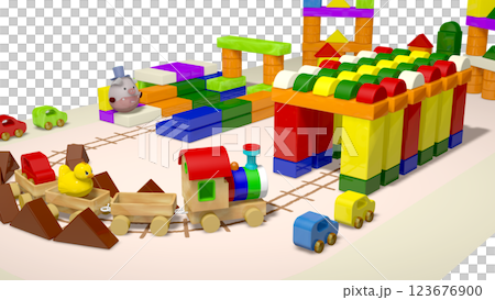 おもちゃの汽車と積み木の町(動画もあります) おもちゃの汽車と積み木の町(動画もあります) 123676900