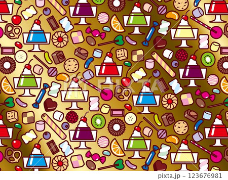 ゼリー、スイーツ集合、柄B 123676981
