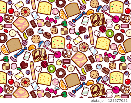 バウンドケーキ、スイーツ集合、柄 123677021