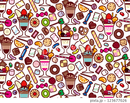 パフェ、スイーツ集合2、柄 123677026
