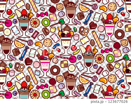 パフェ、スイーツ集合2、柄 123677026