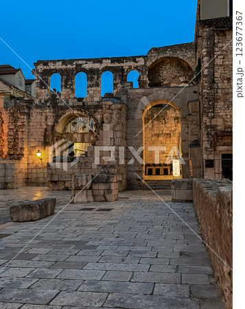 Silver Gate,illuminated at sunset.Diocletian Palace,Split, Croatia 123677367