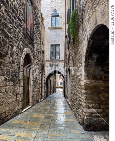 Ancient stone streets in the historical center of Split, Croatia Ancient stone streets in the historical center of Split, Croatia 123677376