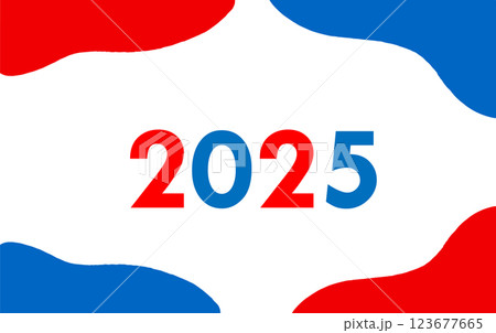 2025年大阪万博のイメージカラーの赤と青のPOPなフレーム　白背景 123677665