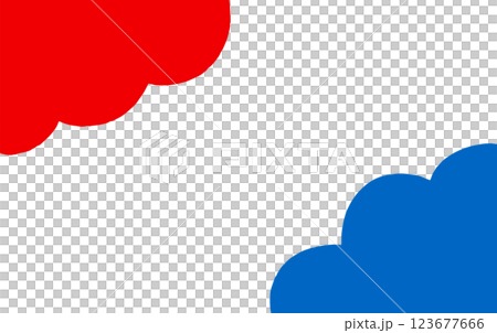 2025年大阪万博のイメージカラーの赤と青のPOPなフレーム　白背景 123677666