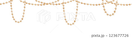 Seamless Garland Border illustration with golden balls and ropes. Watercolor illustration of pattern for circus, carnival, or festive designs on isolated background. Colorful frame for childish party. Seamless Garland Border illustration with golden balls and ropes. Watercolor illustration of pattern for circus, carnival, or festive designs on isolated background. Colorful frame for childish party. 123677726