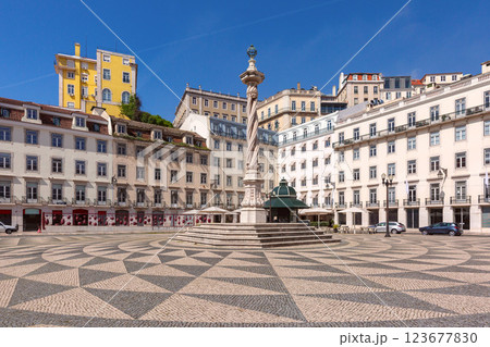Rossio Square on a sunny morning, Lisbon, Portugal 123677830