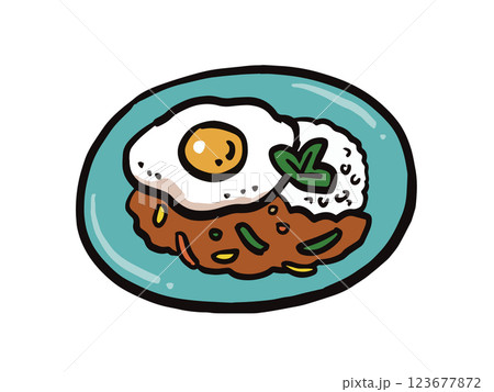 シンプルな手描き風ガパオライスのイラスト 123677872