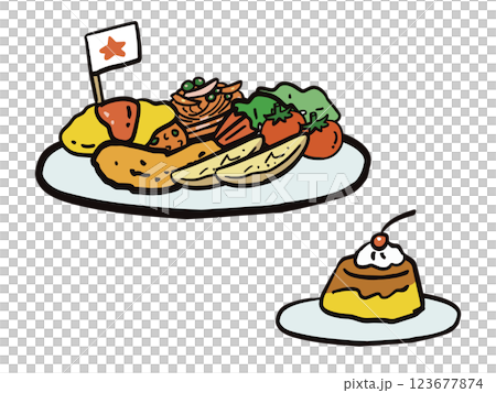 Illustration set of a plated children's lunch 123677874