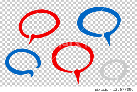 Speech bubble set, red and blue brush letters, hand-drawn Japanese-style material, white background 123677896
