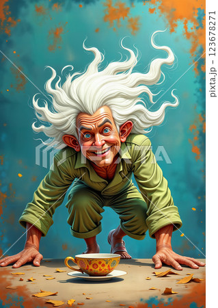 Mad scientist with wild hair and a grin. 123678271