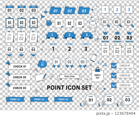 Numbers Title Ribbon POINT CHECK Design Frame Vector Line Drawing Set Decoration 123678404