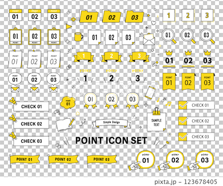 数字　タイトル　リボン　POINT　CHECK　デザイン　フレーム　ベクター　線画　セット　飾り　あ 123678405