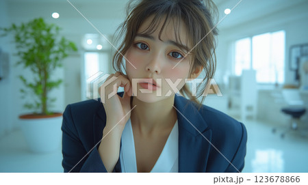 困っているサロンオーナー女性 123678866