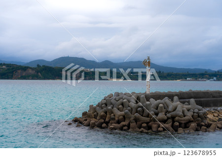 防波堤の上から見る灯台 123678955