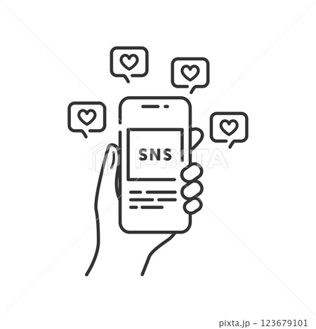 SNS投稿でいいねのハート通知が止まらないスマホのアイコン (バズる) 123679101