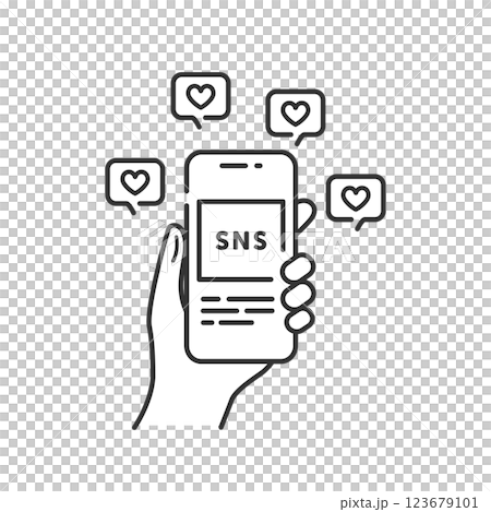 SNS投稿でいいねのハート通知が止まらないスマホのアイコン (バズる) 123679101