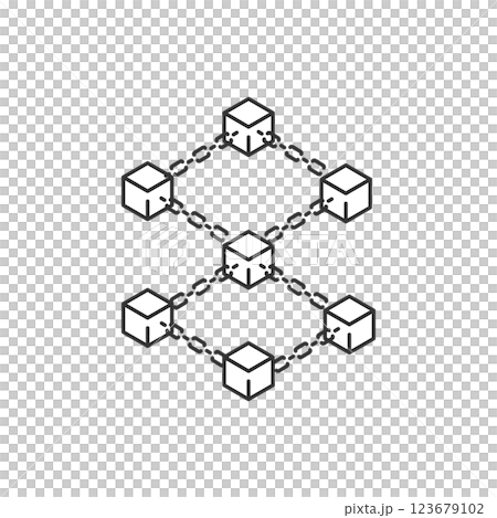 ブロックチェーンの概念図　分散型ネットワーク・デジタル技術のベクターアイコン 123679102