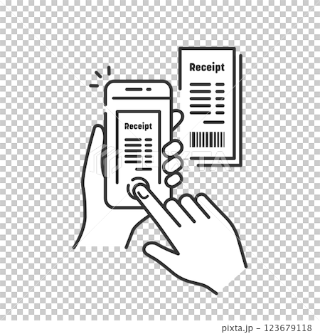 スマホでレシートを撮影するアイコン (家計簿・経費精算向けのスキャンアプリ) スマホでレシートを撮影するアイコン (家計簿・経費精算向けのスキャンアプリ) 123679118