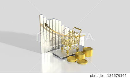 The Gold Shopping cart for Business concept 3d Rendering. 123679363