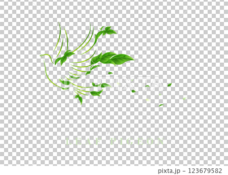 青葉で描かれた鳩(平和のシンボル)｜エコロジーアートシリーズ 123679582