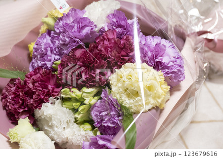 母の日に贈るカーネーションの花束 123679616