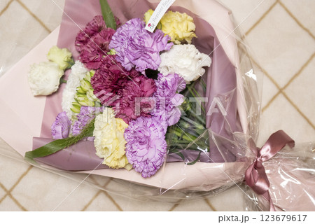 母の日に贈るカーネーションの花束 123679617