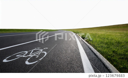 road in the countryside, Top down view of a minimalistic asphalt road with dashed lane markings and solid border lines on a white background, the texture of the road 123679883