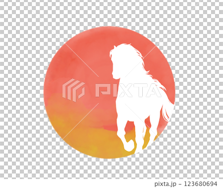 White silhouette illustration of a horse walking against the sun White silhouette illustration of a horse walking against the sun 123680694