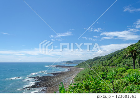 道の駅フェニックスから見た日南海岸 鬼の洗濯板 道の駅フェニックスから見た日南海岸 鬼の洗濯板 123681363