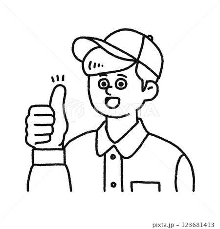 いいね! グッドサインする男性 線画 いいね! グッドサインする男性 線画 123681413