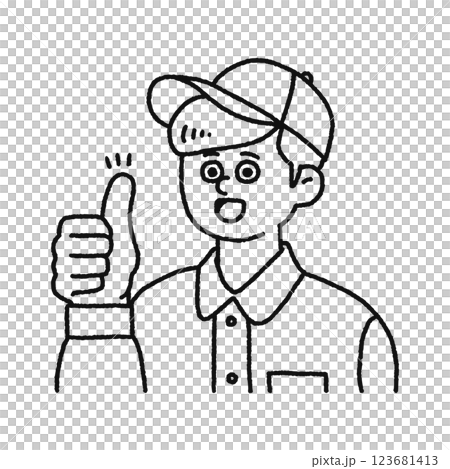 いいね! グッドサインする男性 線画 いいね! グッドサインする男性 線画 123681413