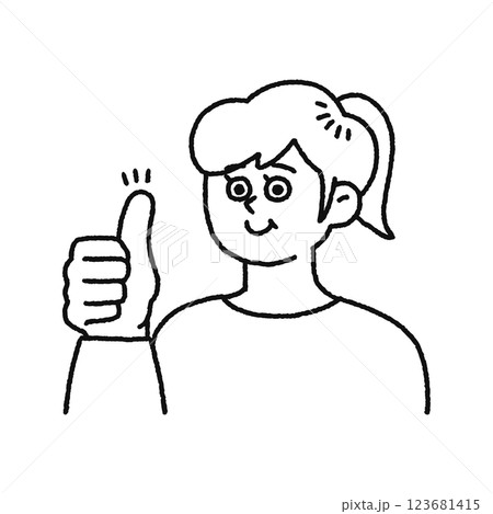 いいね！　グッドサインする女性　線画 123681415