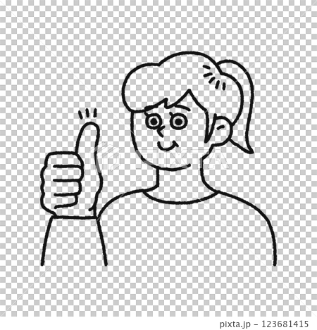 いいね！　グッドサインする女性　線画 123681415